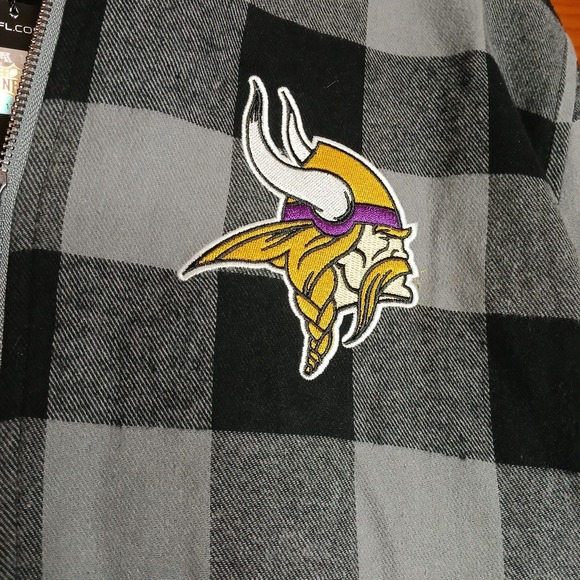 NWT Minnesota Vikings NFL Jacket Men's Medium Grey Plaid Full Zip Embroidered - Picture 2 of 8